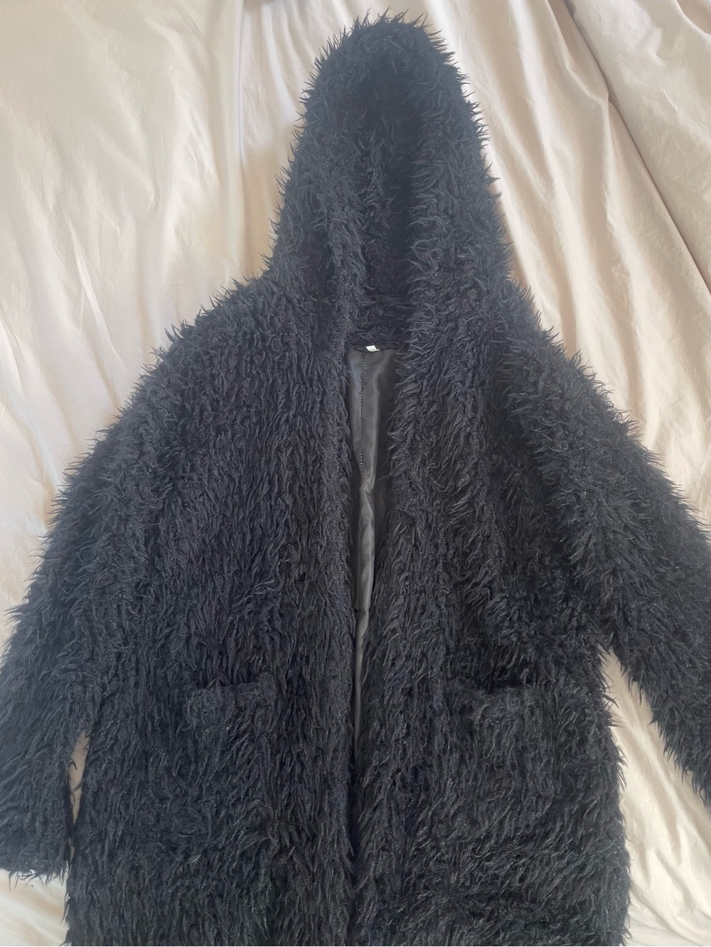Black Faux Fur Hooded Coat - Women's Cozy Jacket